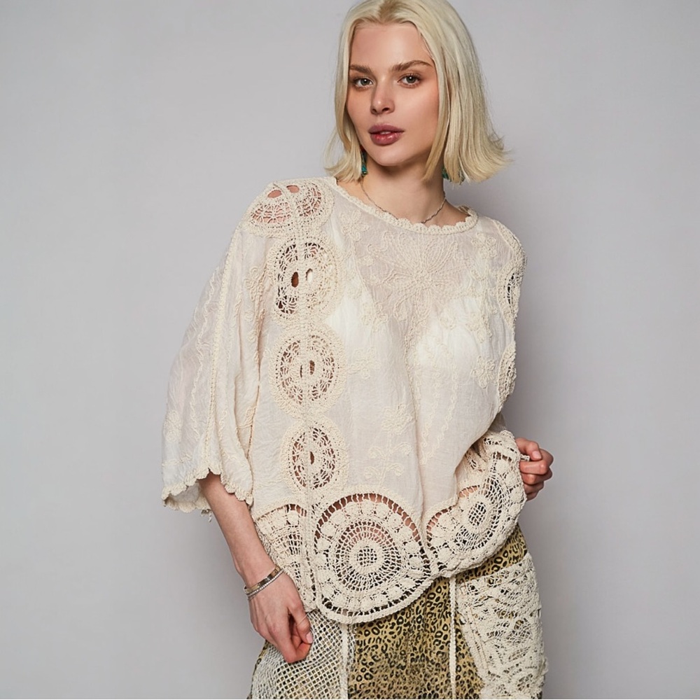 NWT POL Boho Cream with Crochet Lace Top - Picture 3 of 10